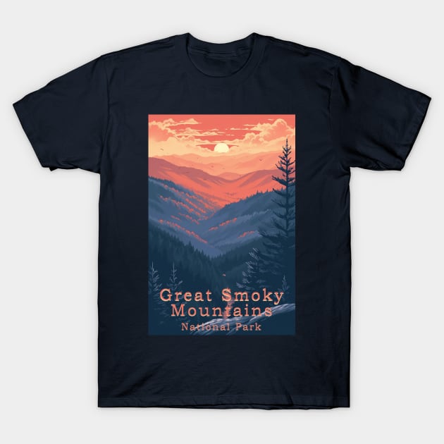 Great Smoky Mountains national park travel poster T-Shirt by GreenMary Design